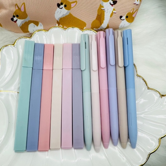 Corgi Dog Print Pencil Case Cute Zipper Pouch w/ highlighters & gel pens bundle - Picture 2 of 6